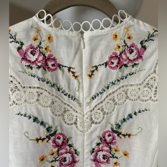 ZIMMERMANN Allia cross-stitched linen+cotton blend mini dress Size US 4 NWT - Picture 11 of 16